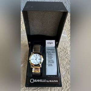 Caravelle Bulova 48E29 Watch 2 Tone Stainless Steel Bracelet White Dial NOS VTG